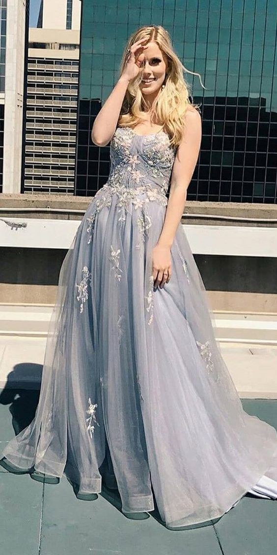 A-Line Sweetheart Spaghetti Straps Chic Appliques Long Prom Dress cg6865