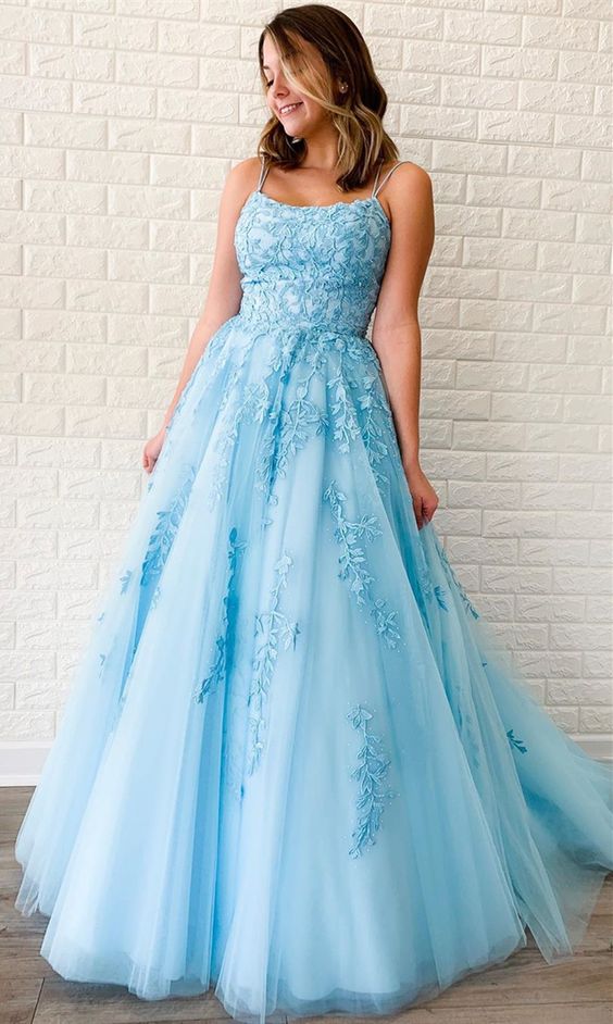 princess ball gown prom dresses, formal lace prom dresses, light sky blue prom dresses cg6901