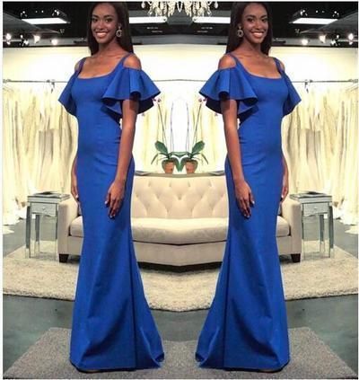 Royal Blue Mermaid Prom Dresses Scoop Short Sleeve Long Party Gowns Evening Dresses cg6909
