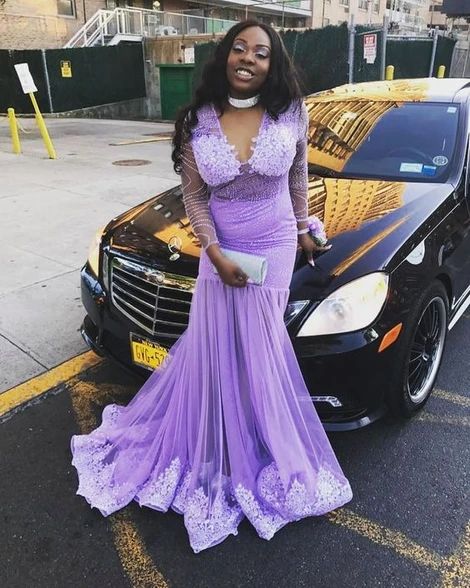 Lilac Prom Dress, Lace Mermaid Prom Dress cg6917