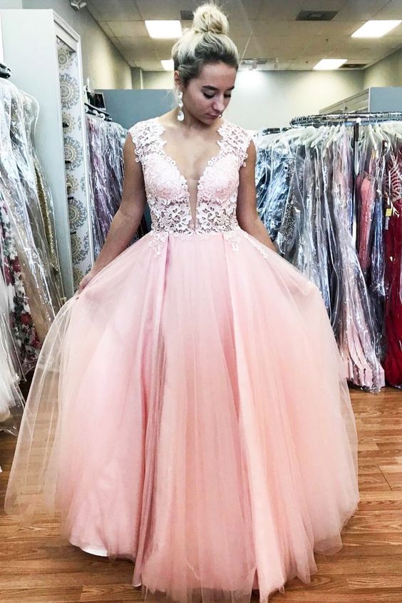 Elegant Floor Length Pink Long Prom Dress with Lace Top cg6918