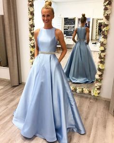 O-Neck Light Blue Prom Dress,Charming Evening Dress,Prom Dresses cg6964