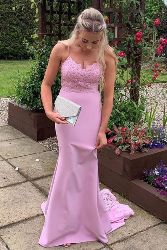 Mermaid Pink Evening prom Dress with Straps cg6974