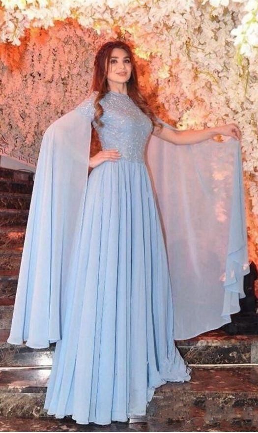 A Line Long Sleeve Floor Length Evening Gowns With Beads Chiffon Formal Party prom Gowns cg7024
