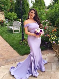 Mermaid Off-shoulder Simple Lilac Prom Dresses cg7075