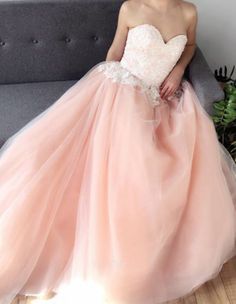 Chic blush pink sweetheart long prom dresses lace evening dress cg7088
