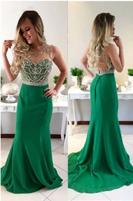 Gorgeous Cheap Green Beaded Mermaid Long Prom Dresses, Evening Dress,prom dress cg7097