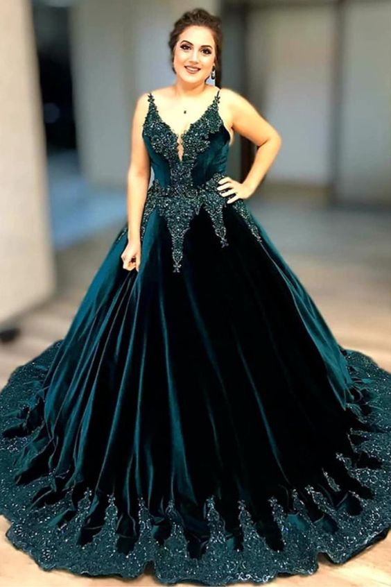 Forrest Embroidery Lace Ball Gowns Prom Dresses V Neckline with Beads cg7143