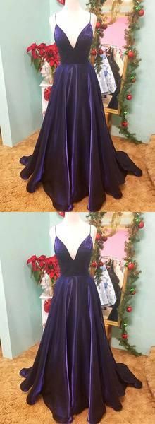 Simple purple v neck satin long prom dress, evening dress cg7230
