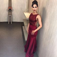 Prom Dress Elegant, burgundy prom dress,mermaid prom dress,mermaid evening dress,crystal evening gowns cg7246