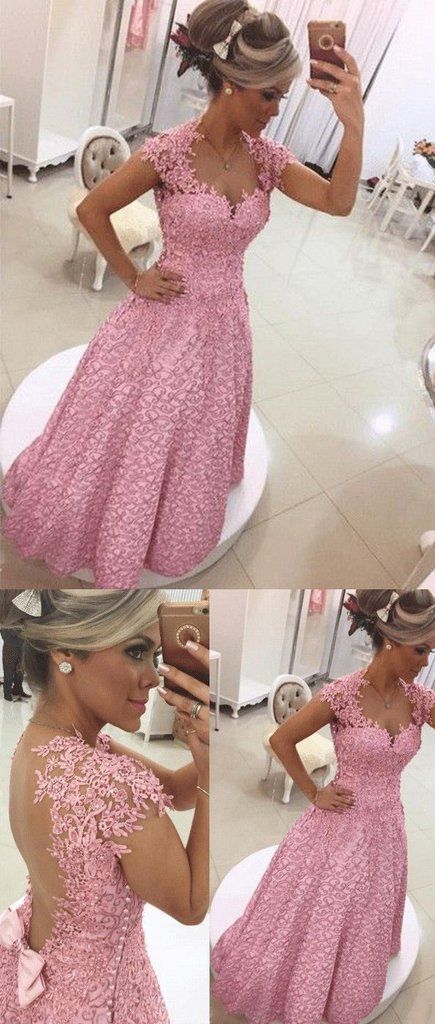 Gorgeous A-line Long Pink Lace Prom Dress with Open Back cg7252