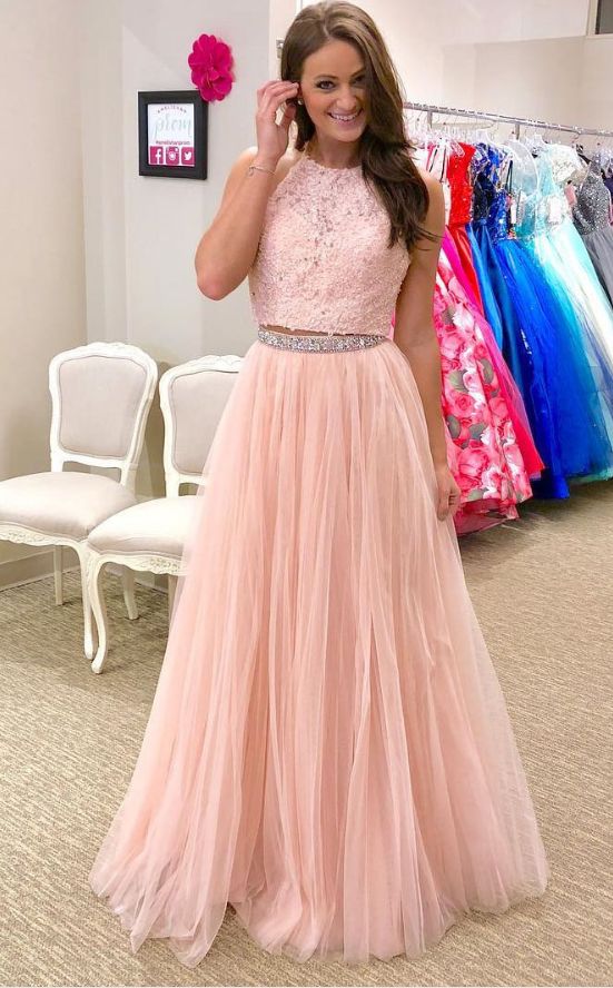 Charming 2 Piece Applique Tulle Long Prom Dress,Beaded Prom Dress,A Line Prom Dress,Floor Length Prom Dress Plus Size cg7253