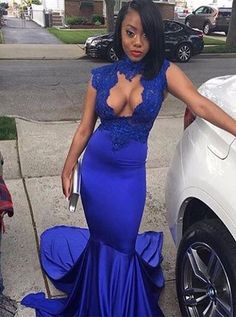 Royal Blue Open Front Sheath Long Prom Dresses With Appliques cg7299