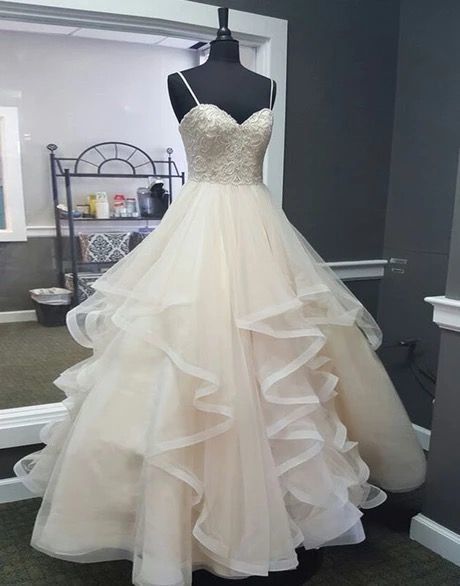 Sweetheart Creamy Tulle Spaghetti Straps Long A Line Prom Dress, Ball Gown cg7306