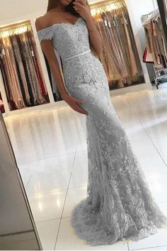 Mermaid Silver Lace Prom Dress, Evening Dress, Pageant Dance Dresses, Graduation School Party Gown cg7317