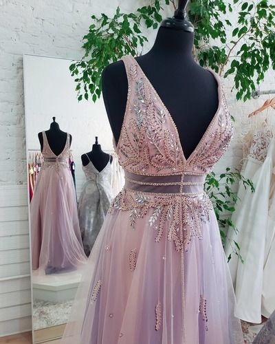 Beaded Lilac Tulle Long Prom Dress cg7334