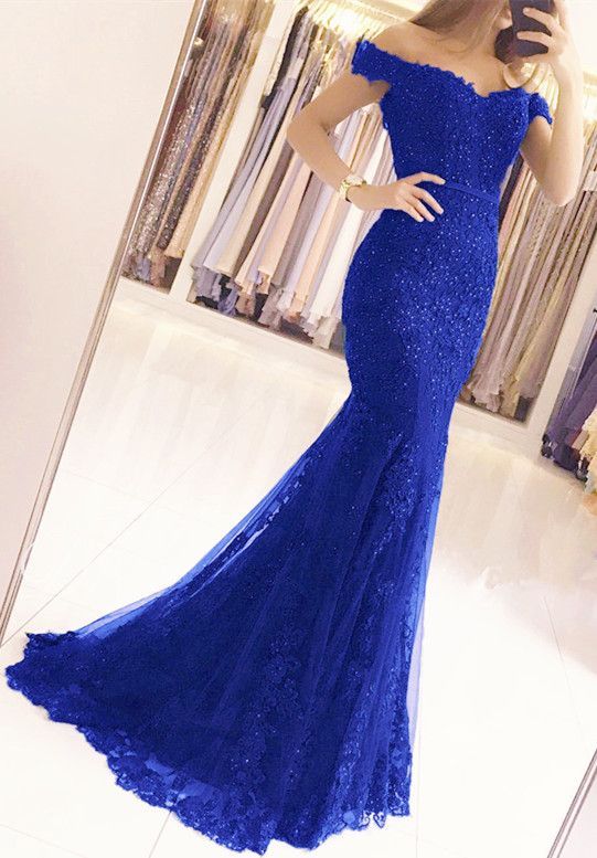 Glamorous Lace Mermaid Appliques Off-the-shoulder Prom Dresses cg7341