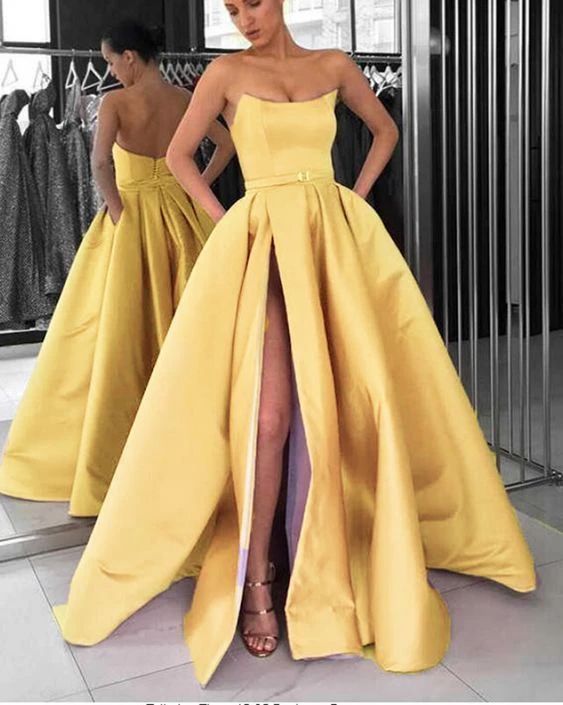 satin long prom dress slit evening dress cg7357