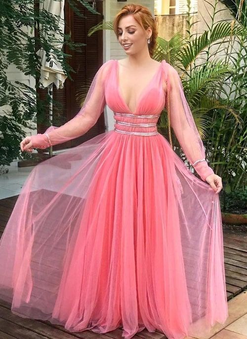 Deep V Neck Chiffon Prom Dress cg7449