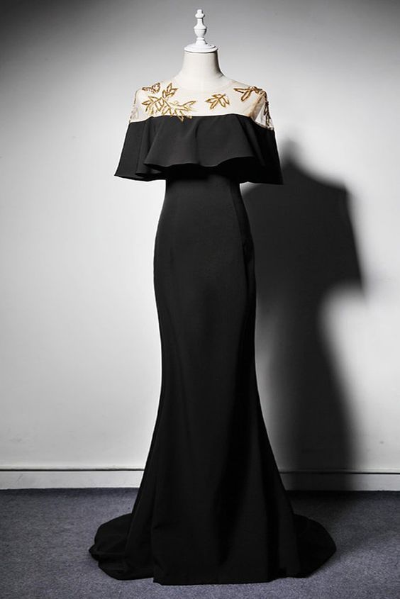 Stylish Black Long Mermaid Pageant Prom Dress For Women, Black Party Dress cg7466