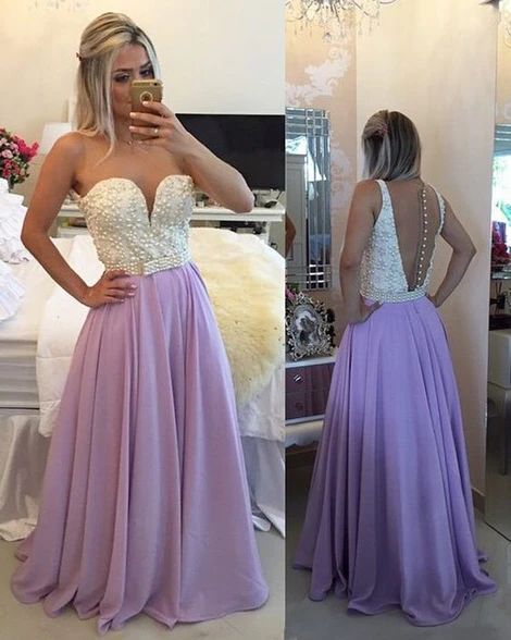 Chiffon Prom Dress,Pearl Beading Evening Dress, cg7486