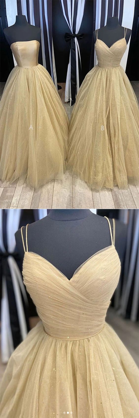 Champagne tulle long prom dress tulle long formal dress cg7487