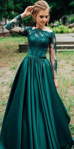 Gorgeous Dark Green Long Sleeves Lace Prom Dress Green Evening Dress Formal Dress cg7565