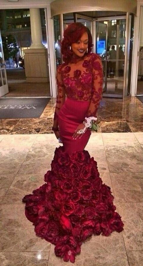 Sexy Unique Evening Dress Prom Dress, Burgundy Mermaid Prom Dress, Handmade Flowers Sheer Bodice Prom Dress, Open Back Prom Dress cg7589