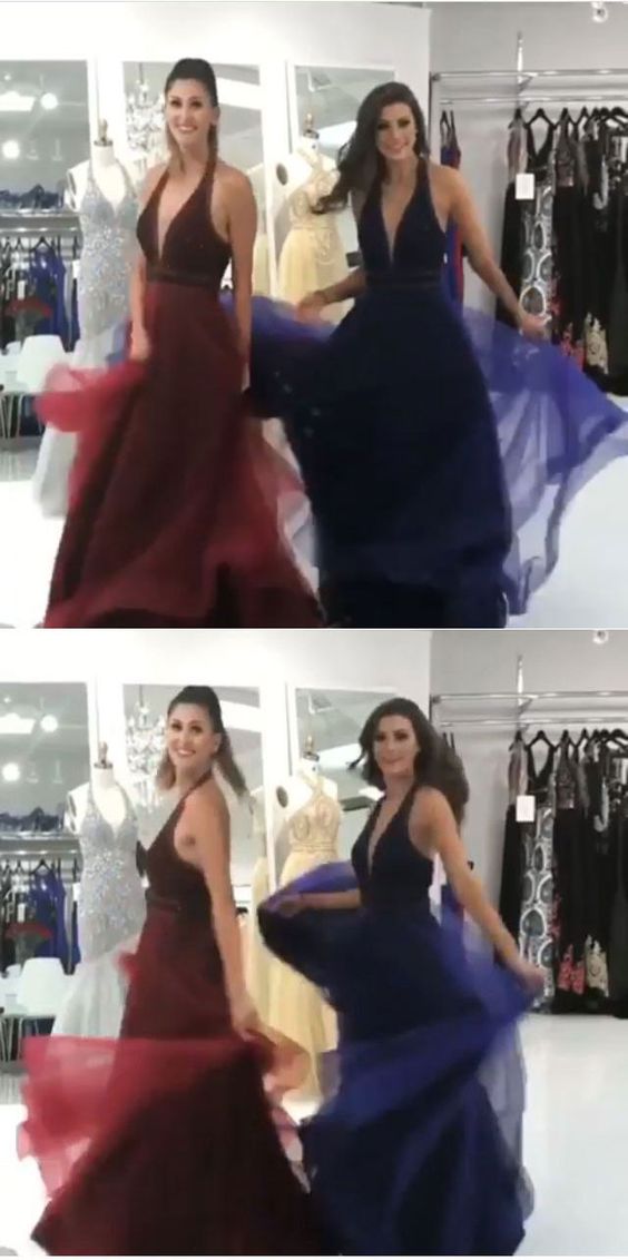 Halter Burgundy Royal Blue Prom Dresses cg7595