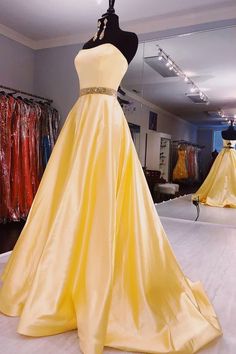 Strapless Beaded Waist Daffodil Long Prom Dress cg7598