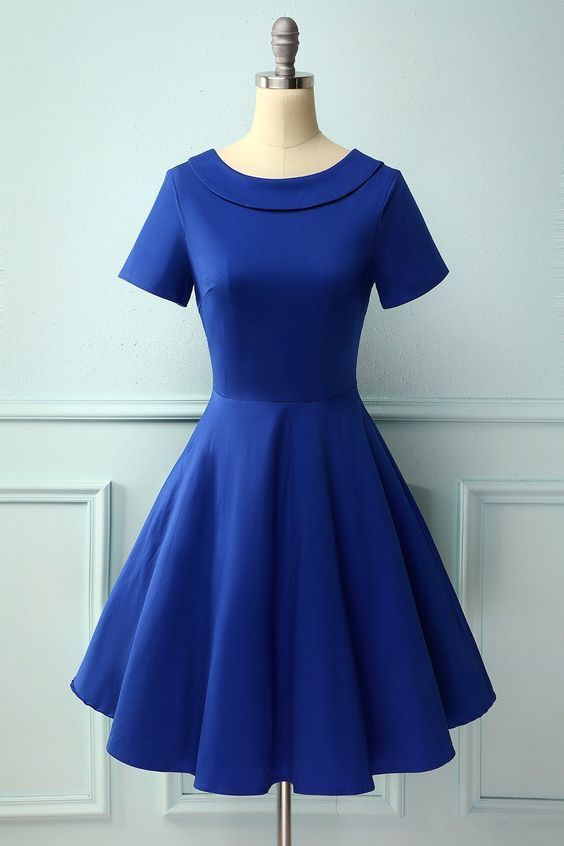 Royal Blue Vintage Satin Homecoming Dress cg7616