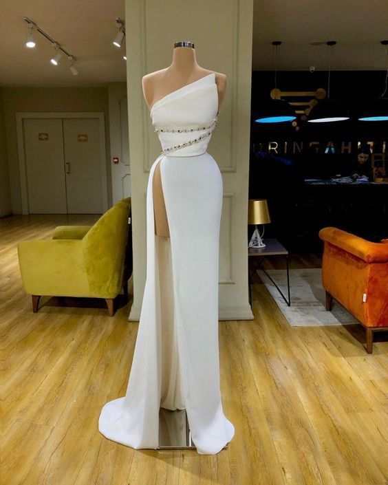 White evening dresses simple mermaid elegant cheap formal prom dresses cg7681