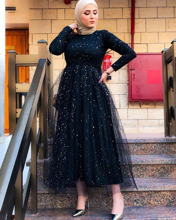 Long Sleeves Black Bling Bling Prom Dress cg7687