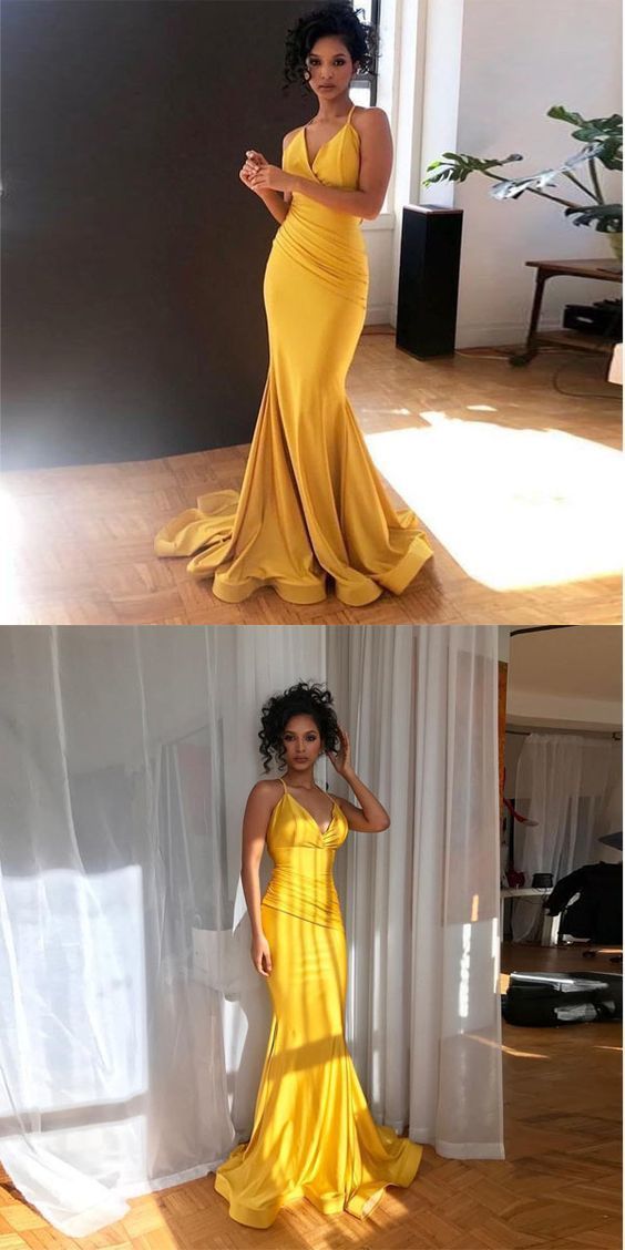 New Arrival V Neck Formal Evening Gown Mermaid Prom Dress For Senior Spaghetti Straps cg7739
