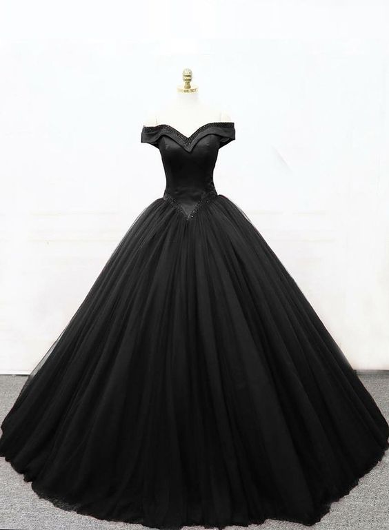 Black princess ball gown, black formal prom dress cg7780