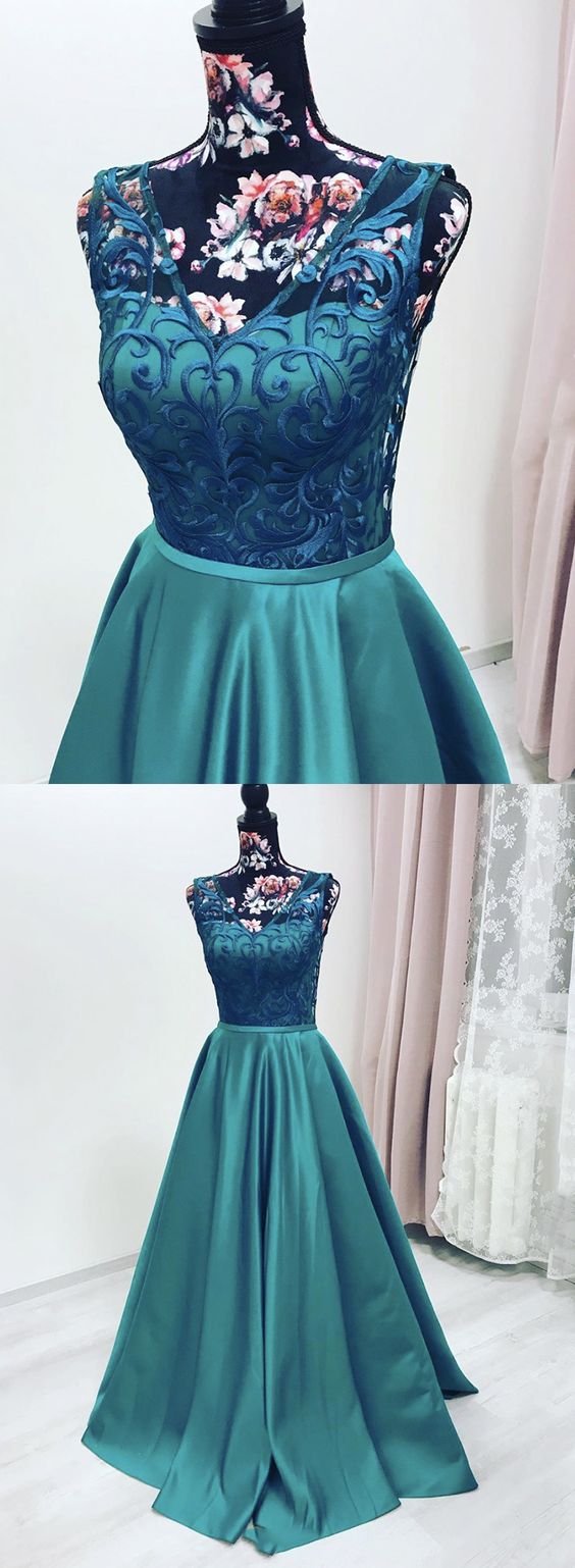 Elegant green satin long prom dress party dress cg7788