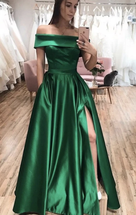 Green satin long prom dress green evening dress cg7858