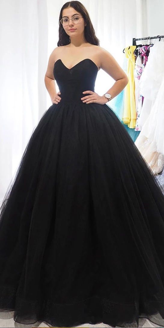 Sweetheart Black Tulle Long Strapless Prom Dress cg7873