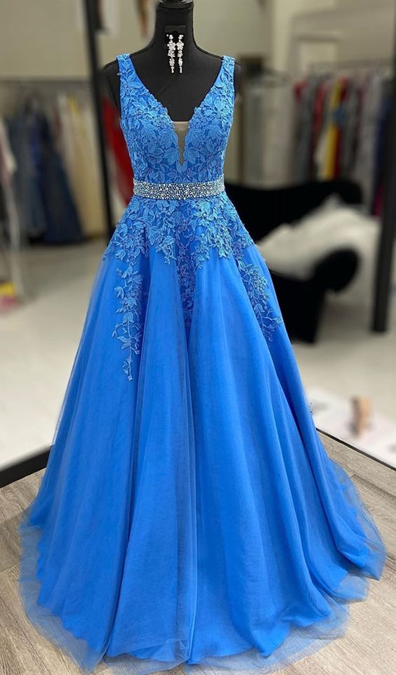 formal blue prom dresses, simple lace prom gowns, elegant evening party dresses for teens cg7928