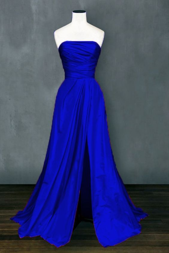 Royal Blue Satin Slit Prom Evening Dresses cg7936