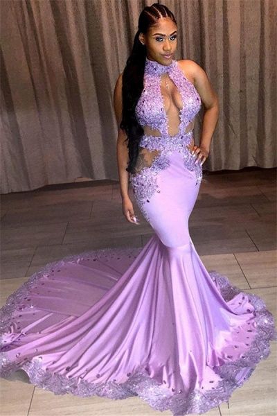Modest Halter Lace Mermaid Prom Dress cg7968