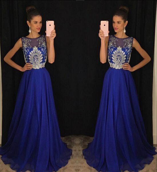 Prom Dresses,Evening Dress,Royal Blue Prom Dresses,Royal Blue Prom Dress,Silver Beaded Formal Gown cg7974