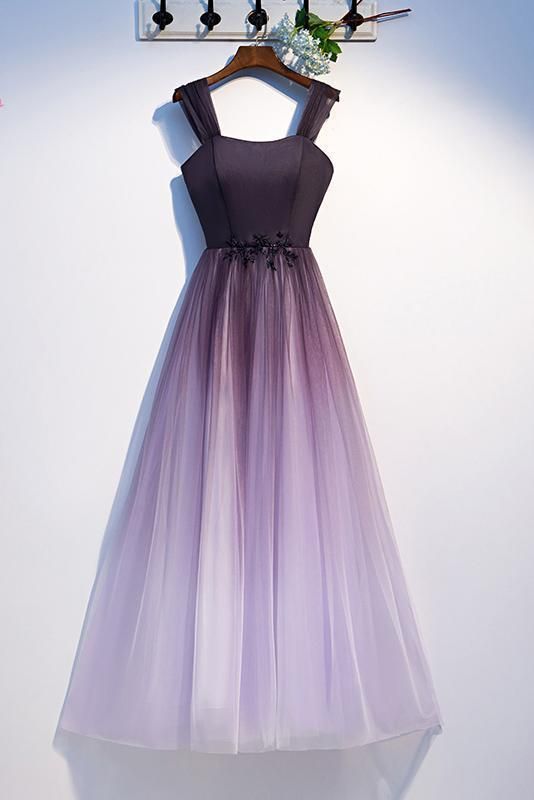 Unique A Line Ombre Purple Beading Prom Dresses with Lace up, Long Dance Dresses cg7983