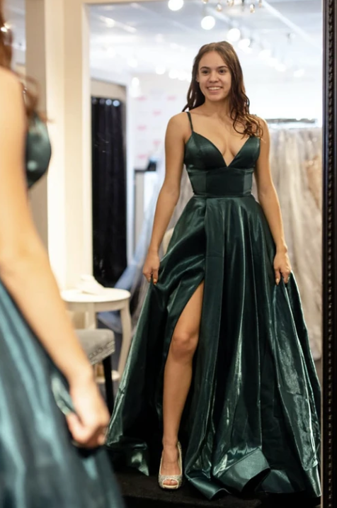 Green long prom dress simple evening dress cg8013