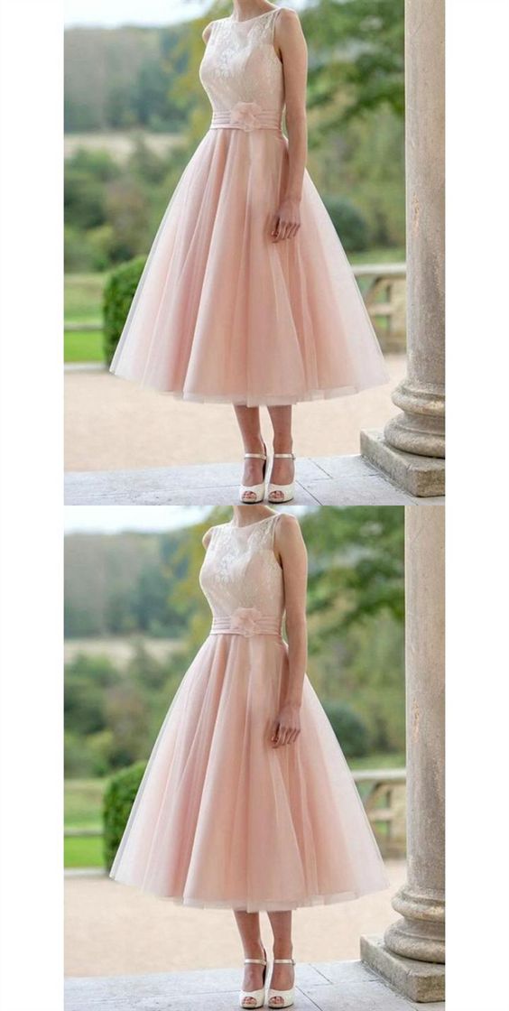 Elegant Blush Pink Round Neck Sleeveless Tulle Prom Dresses Evening Dresses cg8031