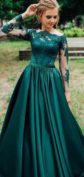 Alluring Green Long Sleeve With Lace Prom Dresses cg8081