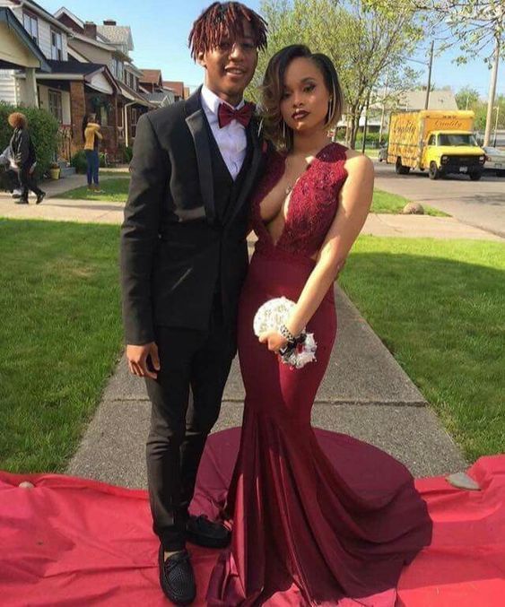 Burgundy Prom Dress,Appliques Prom Dress,V Neck Prom Dress,Long Mermaid Prom Dress,Teens Prom Dress cg8197
