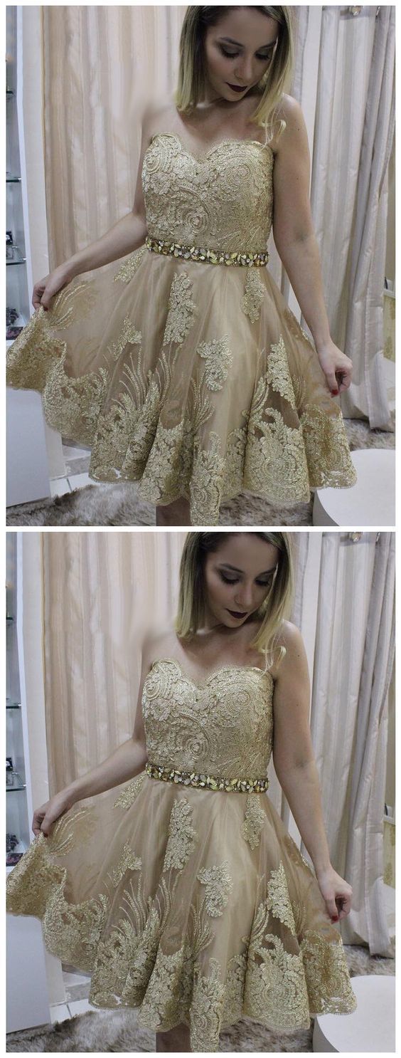 LACE SLEEVELESS CUTE SHORT CRYSTALS SWEETHEART HOMECOMING DRESS cg823