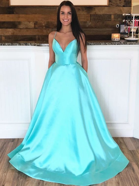 V Neck Backless Aqua Prom Dresses, Aqua Open Back Formal Evening Dresses cg8256