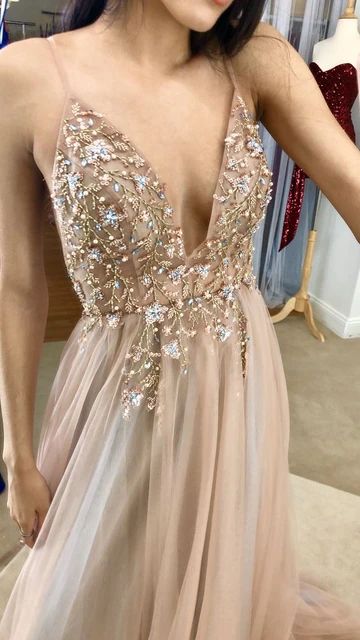 Soft Tulle Prom dress with beaded sheer bodice and straps prom dresses cg8304